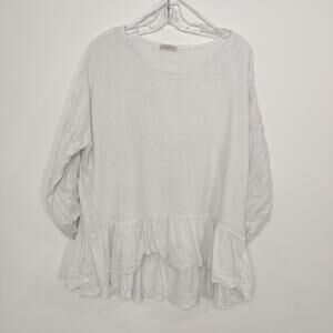 Bellambra Made in Italy White Eyelet Peplum Tunic Blouse Top L